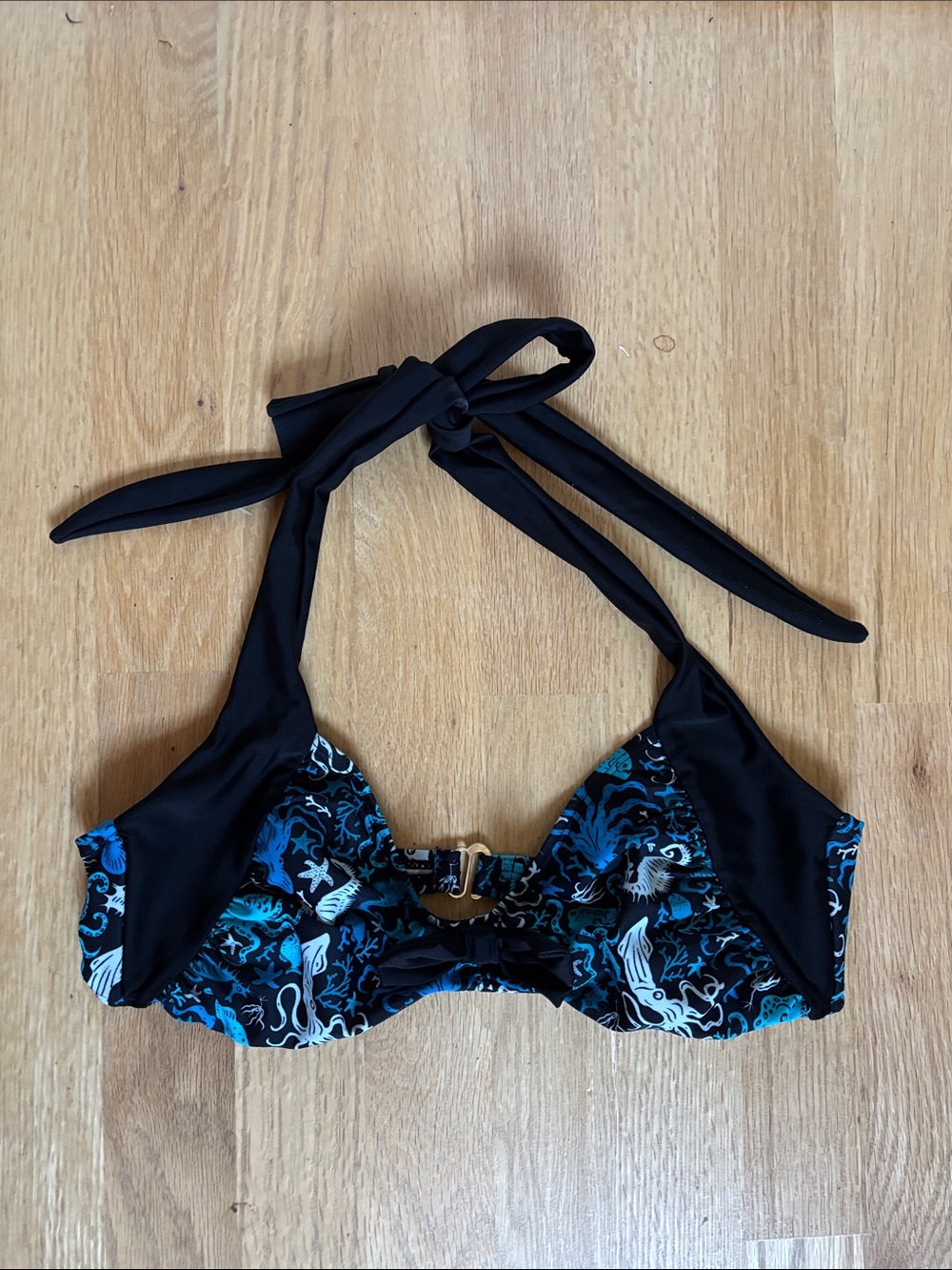 Sea life print swim bikini halter top S